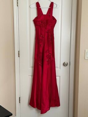Masquerade Red Satin Embroidered Maxi Dress Y2K Fairy Prom Formal Dress Size 3/4
